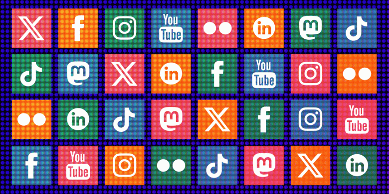 a banner graphic depicting different logos of social media platforms